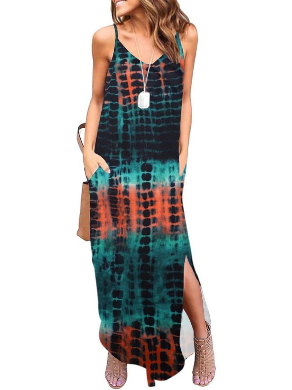 Summer Casual Sleeveless V-Neck Maxi Dress - Strappy Loose Beach Cover-Up with
